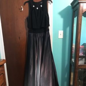 Black/Silver Ombré Fake Two Piece Prom Dress